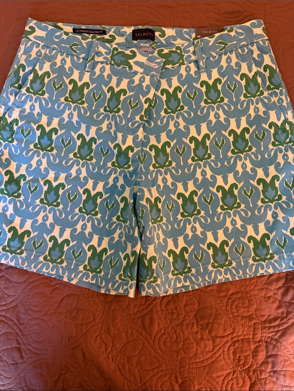 Talbots Blue and Green Printed Cotton Bermuda Shorts